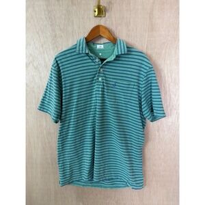 Johnnie-O Hangin Out Mens Large Green Blue Striped Short Sleeve Polo Shirt L